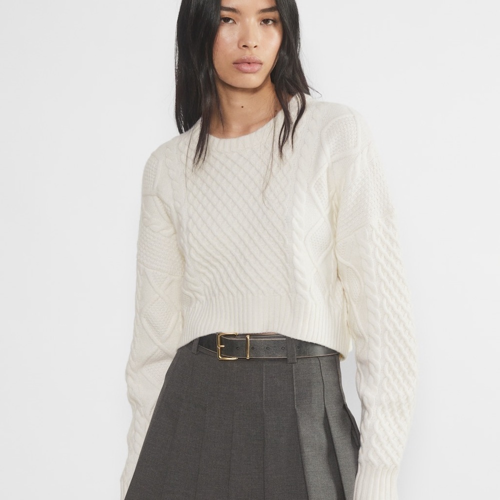Aritzia Sunday Best cream Peggy cropped merino wool cable knit sweater - XS NWOT